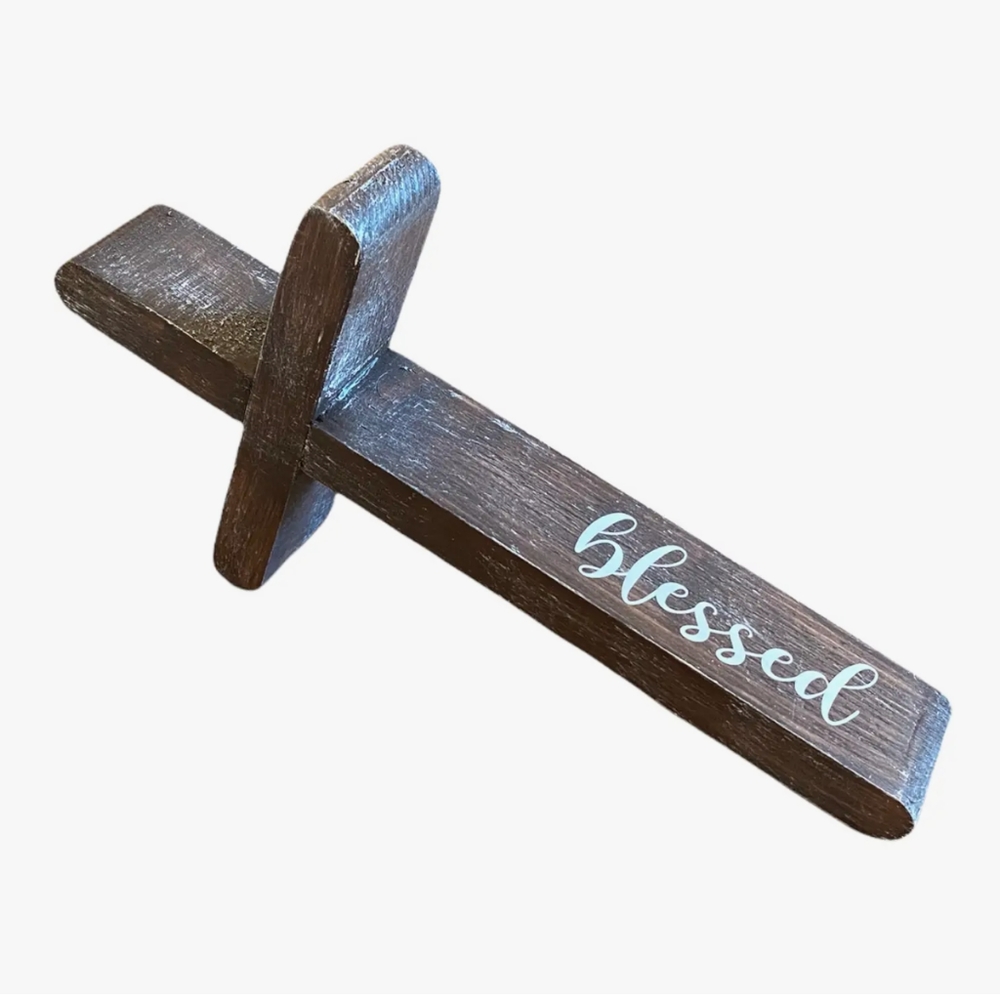 Blessed Wooden Cross Decor - Brown